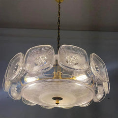 Green Glass Square Geometric Chandelier Art Deco Hanging Light Fixture