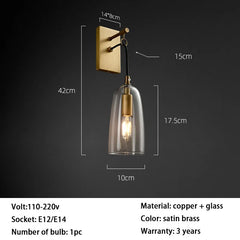 Gold Brass Bell Glass Pendant Light Fixture with Clear Shade