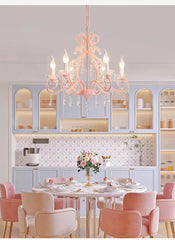 Pink Crystal Candelabra Chandelier with Teardrop Accents