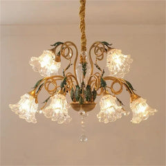 Gold Floral Glass Chandelier Multi-Arm Pendant Light