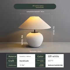 Handmade Ceramic Pot Table Lamp with Distressed Fabric Shade