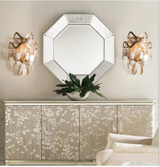Gold Wavy Shell and Crystal Waterfall Wall Sconce