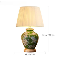 Ceramic Floral Bird Table Lamp with Fabric Shade