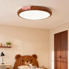 Wood Flush Mount Pink Bow Ceiling Light for Children's Room