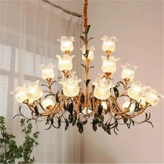 Gold Floral Glass Chandelier Multi-Arm Pendant Light