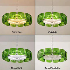Green Glass Square Geometric Chandelier Art Deco Hanging Light Fixture