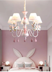 Pink White Unicorn Chandelier Children's Room Flush Mount Light