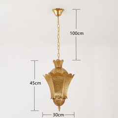 Gold Finish Metal Lantern Hanging Pendant Light with Floral Cutouts
