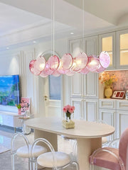 Pink Round Crystal Chandelier Semi-Flush Ceiling Light