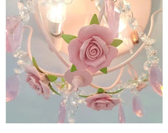 Pink Rose Ceramic Semi-Flush Ceiling Light Crystal Accents