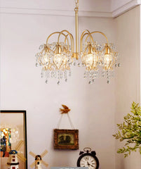 Gold Crystal Teardrop Chandelier Hanging Pendant Light