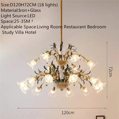 Gold Floral Glass Chandelier Multi-Arm Pendant Light
