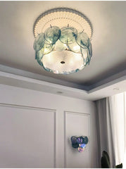 White Glass Floral Flush Mount Ceiling Light Chrome Brass Finish