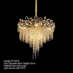 Gold Crystal Flower Chandelier with Cascading Beads and Gem Accents