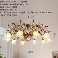 Gold Floral Glass Chandelier Multi-Arm Pendant Light