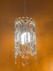 Gold Tiered Crystal Pendant Light Fixture Floral Stems Glass Shades