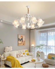 Green Floral Tulip Semi-Flush Ceiling Light with Frosted Glass Shades