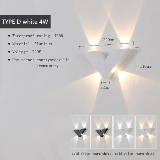 Wall-mounted light fixture with specifications and color options on a white background