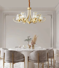 Gold Floral Crystal Chandelier with Fluted Glass Shades