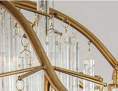 Gold Metal Waterfall Chandelier with Clear Glass Rods