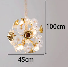 Gold Floral Ceramic Lily Chandelier with Crystal Accents