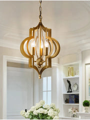Gold Geometric Open Frame Pendant Light Fixture Floral Stems Glass