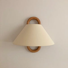 Pleated Fabric Cone Wall Sconce with Natural Wood Hoop Accents
