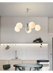 Opal Glass Globe Cluster Chandelier - Modern Polished Chrome Frame