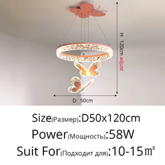Butterfly Crystal Ring Pendant Light with Rose Gold Butterfly Accents