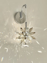 Chrome Flower Sconce with Faceted Crystal Accents and Sparkle Effect