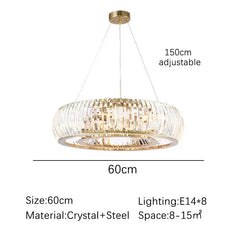 Chandelier with dimensions and specifications on a white background