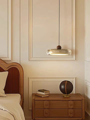 Modern Blue Oval Pendant Light with Red Orb and Frosted Glass Accents