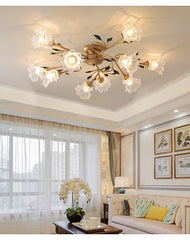Gold Floral Semi-Flush Ceiling Light with Glass Shades