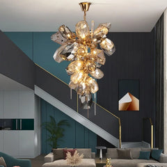 Gold Faceted Crystal Waterfall Chandelier Pendant Light