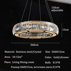 Modern Crystal Ring Pendant Light with Gold Finish Metal Frame