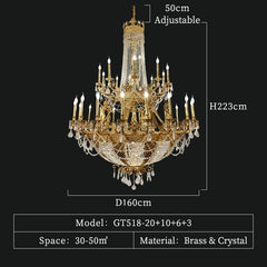 Grand Gold Candelabra Crystal Chandelier with Cascading Gemstones