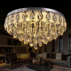 Chrome Teardrop Crystal Chandelier with Scalloped Gold Frame