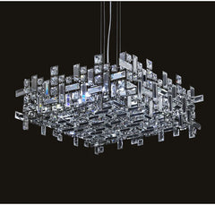 Polished Chrome Rectangular Crystal Chandelier Hanging Ceiling Light