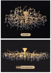 Gold Branch Crystal Waterfall Semi-Flush Mount Chandelier