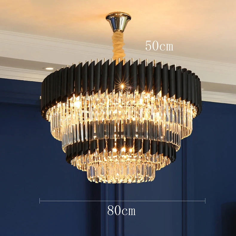 Chandelier with measurements against a blue wall