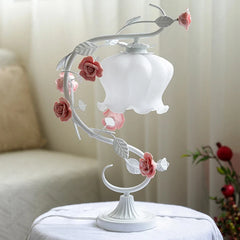 Floral Rose Lamp with Frosted Glass Shade