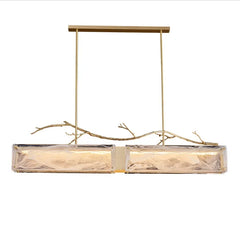 Brushed Gold Branch Glass Rectangular Pendant Light