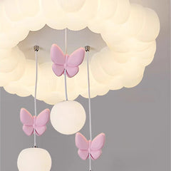 White Cloud Semi-Flush Ceiling Light with Pink Butterflies