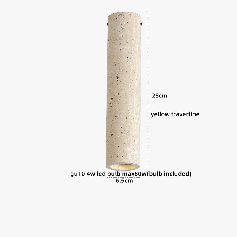 Cylindrical light fixture with dimensions and bulb information on a white background