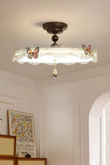 Bronze Butterfly Drum Semi-Flush Ceiling Light with Crystal Accent