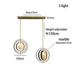 Measurement chart of a pendant light with dimensions labeled.