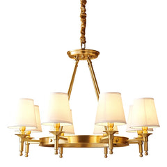 Polished Copper Ring Chandelier with Fabric Shades