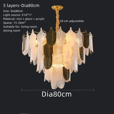 Chandelier with feather-like design on a black background