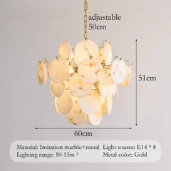 Gold White Marble Disc Chandelier Hanging Pendant Light