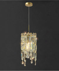 Gold Tiered Crystal Pendant Light Fixture Floral Stems Glass Shades